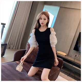 Đầm đen phối tay trắng