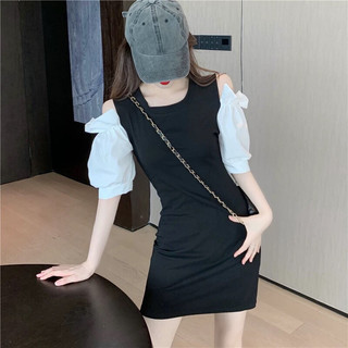 Đầm đen phối tay trắng