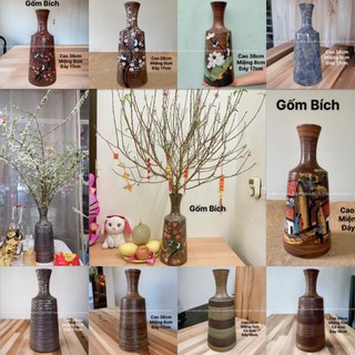 Bình Hoa Lọ Hoa Dáng Chai Cổ Dài Men Mộc Cao 38cm Gốm Sứ Bát Tràng - Gốm Bích
