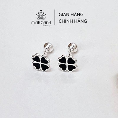 Bông Tai Bạc 4 Lá Đen Chốt Bi Ren - Minh Canh Jewelry