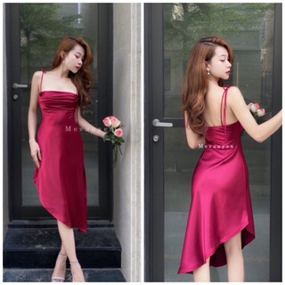 váy lụa vạt xéo (HÀNG THIẾT KẾ) vạt dài bên phải