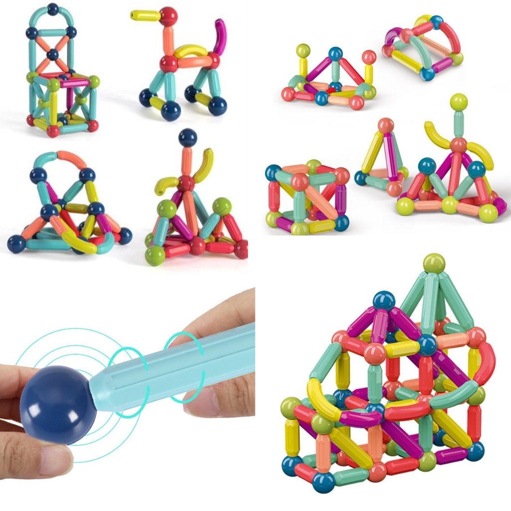 Đồ chơi xếp hình nam châm lắp ráp khối xây dựng cho bé tư duy sáng tạo - Đồ chơi trí tuệ Bi house