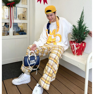 Quần Dài Caro Ống Rộng Uncover - Màu Đỏ/Vàng