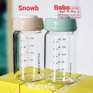 Bình trữ sữa thủy tinh BOBODUCK SNOWBEAR xanh 180ml, hồng 180ml