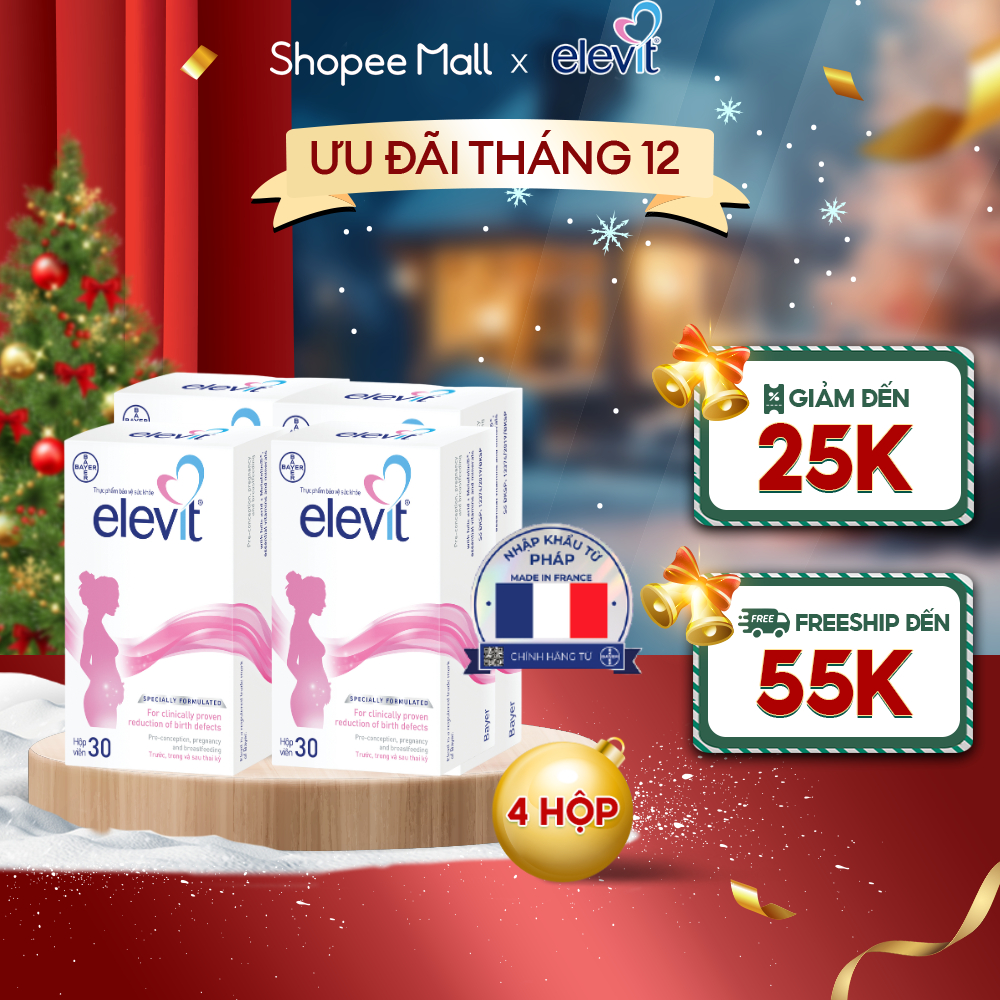 Bộ 4 Hộp Vitamin Bầu Tổng Hợp Elevit Cho Phụ Nữ Trước, Trong và Sau Thai Kỳ 