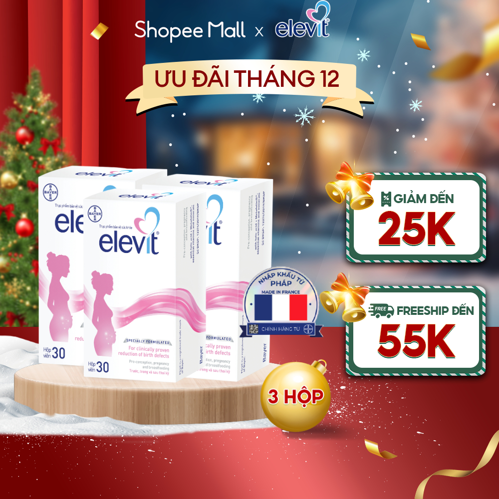 Bộ 3 Hộp Vitamin Bầu Tổng Hợp Elevit Cho Phụ Nữ Trước, Trong và Sau Thai Kỳ 