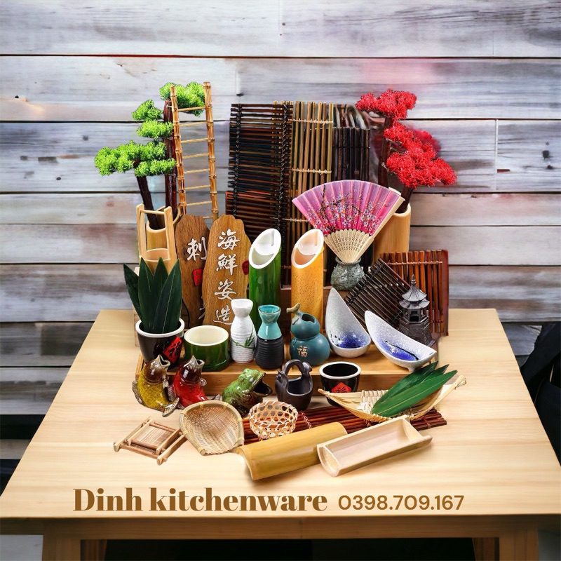 Mành tre trang trí sashimi, hàng rào tre trang trí sashimi, tre decor món ăn phong cách nhật bản