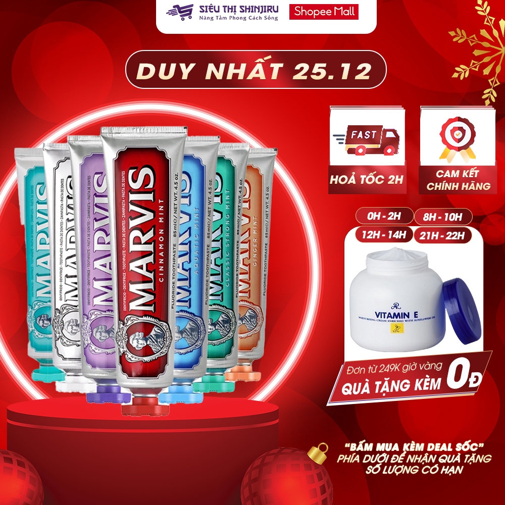 Kem đánh răng thuần chay Marvis Toothpaste Whitening/Cinamon/Jasmin Mint 85ml Nhập khẩu Italia PP bởi Shinjiru