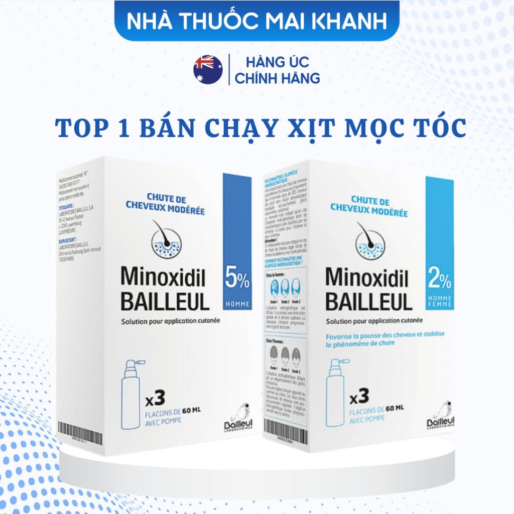 Xịt Tóc Minoxidil Bailleul 2% và 5% Giúp Giảm Rụng Hổ Trợ Mọc Tóc Hiệu Quả