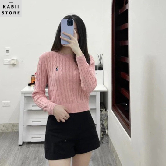 Áo len nữ tay dài thêu gấu WH.O.AU nhiều màu, full tag mac chất len dệt kim 100% không đường may 2 size S M