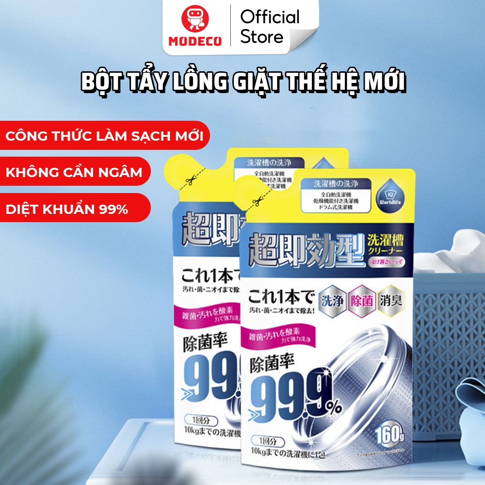 Bột Tẩy Vệ Sinh Lồng Máy Giặt Cao Cấp 160g Modeco - Tẩy Sạch Cặn Bẩn Lâu Ngày Nhanh Chóng, Công Thức Mới Không Cần Ngâm