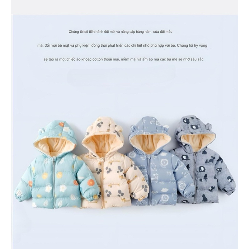 Áo phao cho bé,  Áo khoác trần bông chính hãng cao cấp hoạ tiết dễ thương đáng yêu dành cho bé trai và bé gái