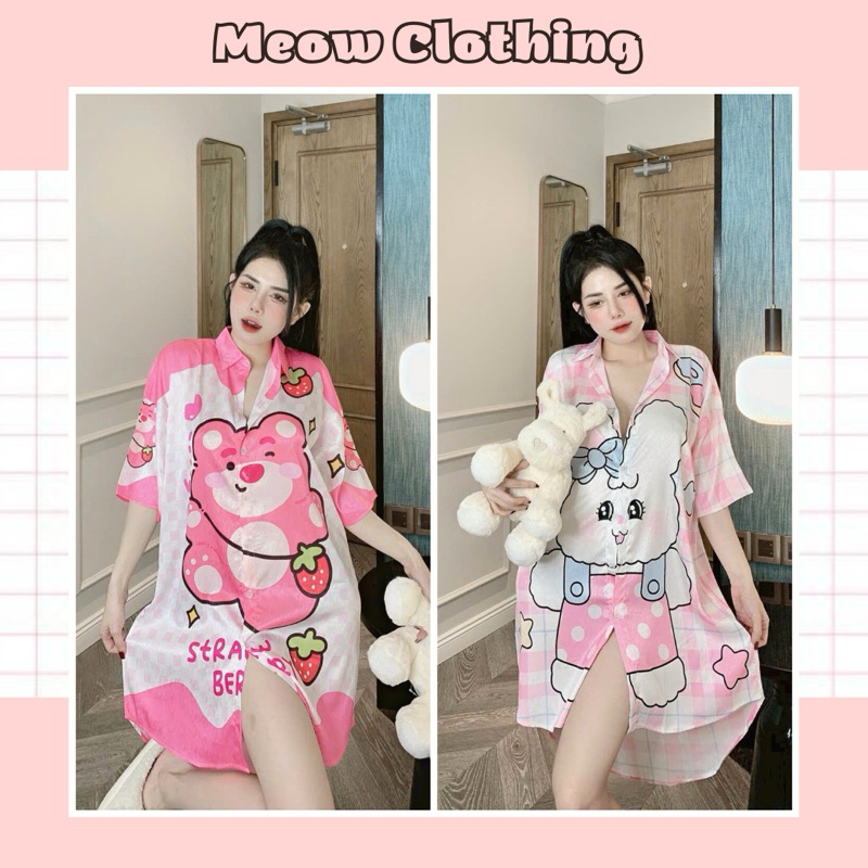 Váy Ngủ, Đầm Mặc Nhà Sơmi Lụa Xước Ánh Kim Cao Cấp - Meow Clothing