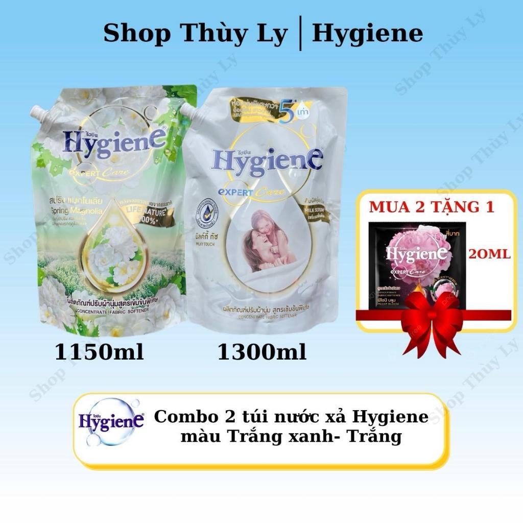 Combo 2 túi xả vải Thái Lan Hygiene Xanh trắng và Trắng (bao bì Tiếng Việt)