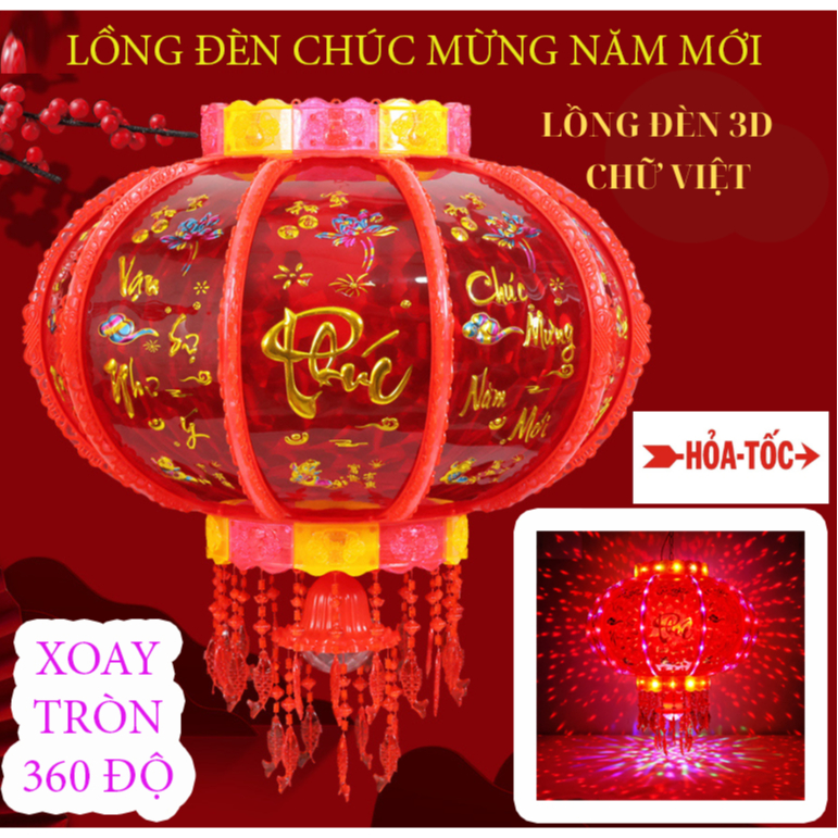 Đèn Lồng LED Điện Tử, Đèn Lồng Xoay 360 Độ Trang Trí Ngày TẾT , Đèn Lồng 3D, Chữ Việt, Bảo Hành 24 Tháng