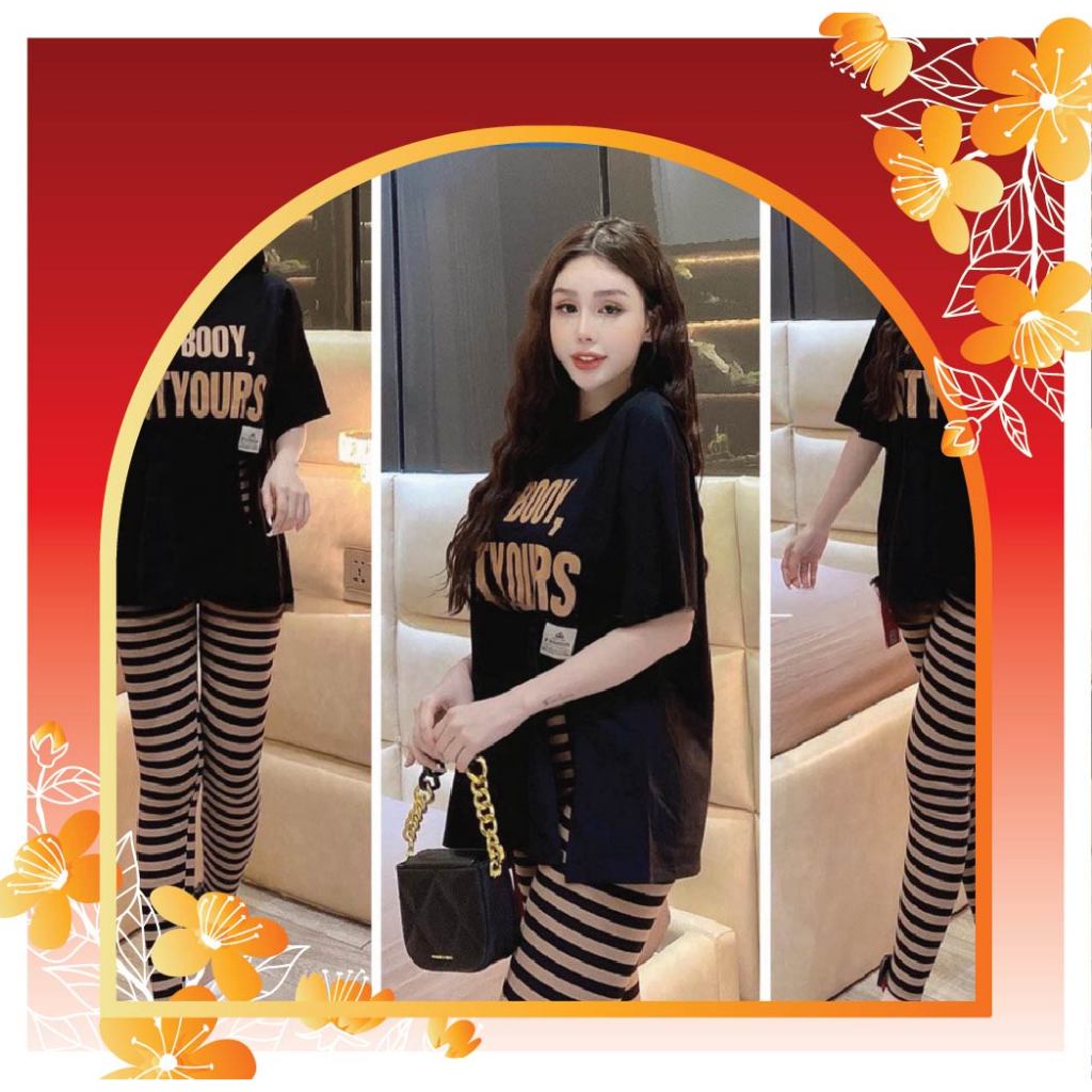 Set Dài Ôm Quần Thun Gân Áo Cotton Xẻ Tà In MY BOOY Bigsize Mặc Nhà