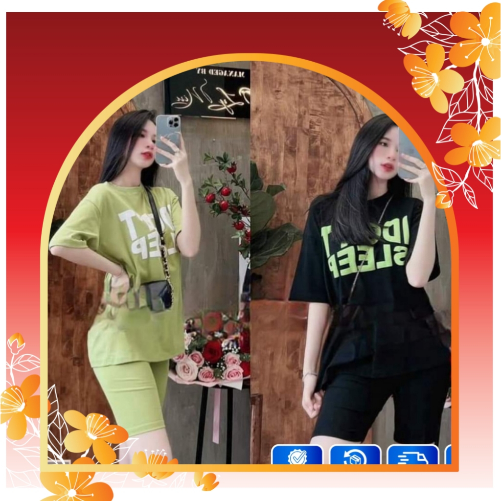 Set Bộ Lửng Cotton Áo In Chữ IDON'T SLEEP Bigsize Mặc Nhà