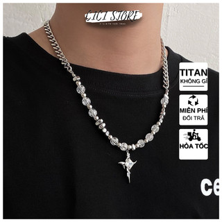 Dây Chuyền Thép Titan Cao Cấp Thiết Kế Chữ Thập Đính Đá Phối Hạt Dành Cho Nam Và Nữ Phong Cách Thời Trang Cá Tính Unisex