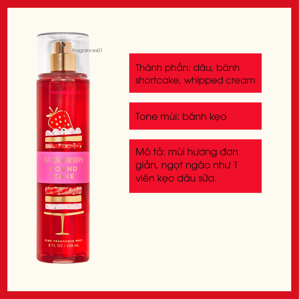 Mist Xịt Toàn Thân BBW Strawberry Pound Cake 236ml Từ Mỹ