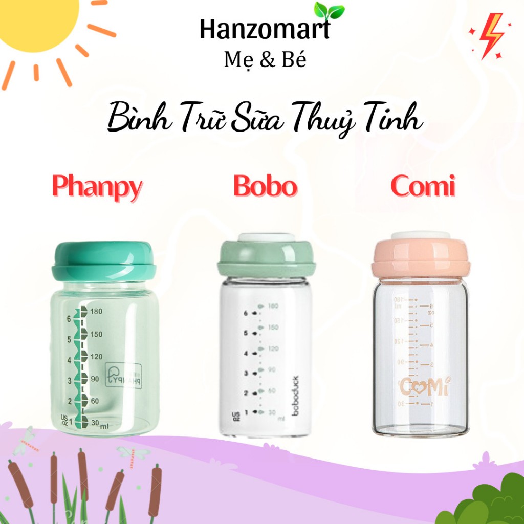 Bình trữ sữa thủy tinh Bobo / Phanpy 180ml / 150ml cho bé