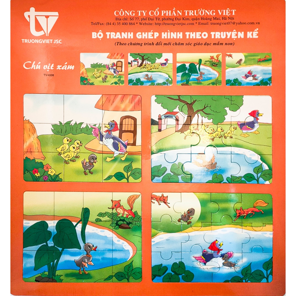 Tranh ghép hình theo truyện kể: Rùa con tìm nhà, Vịt xám, Ấm sành