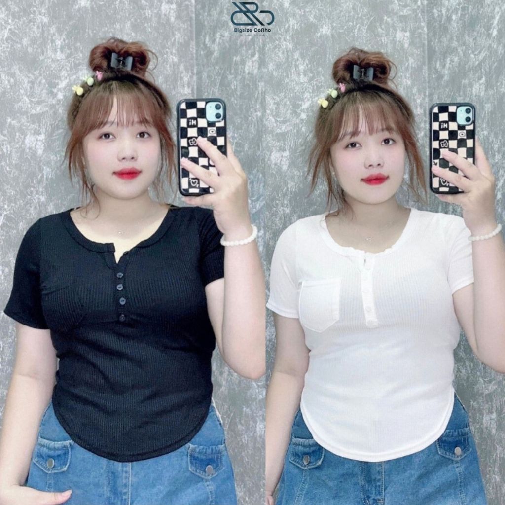 Áo Thun Kiểu Croptop Bigsize Cô Nhỏ Cổ Tròn Nút Đẹp Vải Dệt Kim Thun Gân Co Giãn G13