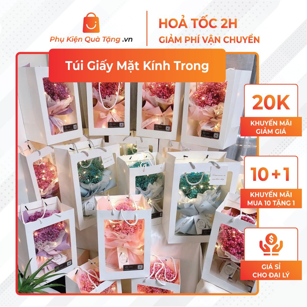 [Giá Rẻ] Túi Giấy Mặt Kính Trong Suốt Đựng Hoa, Đựng Quà Chất Lượng Tốt