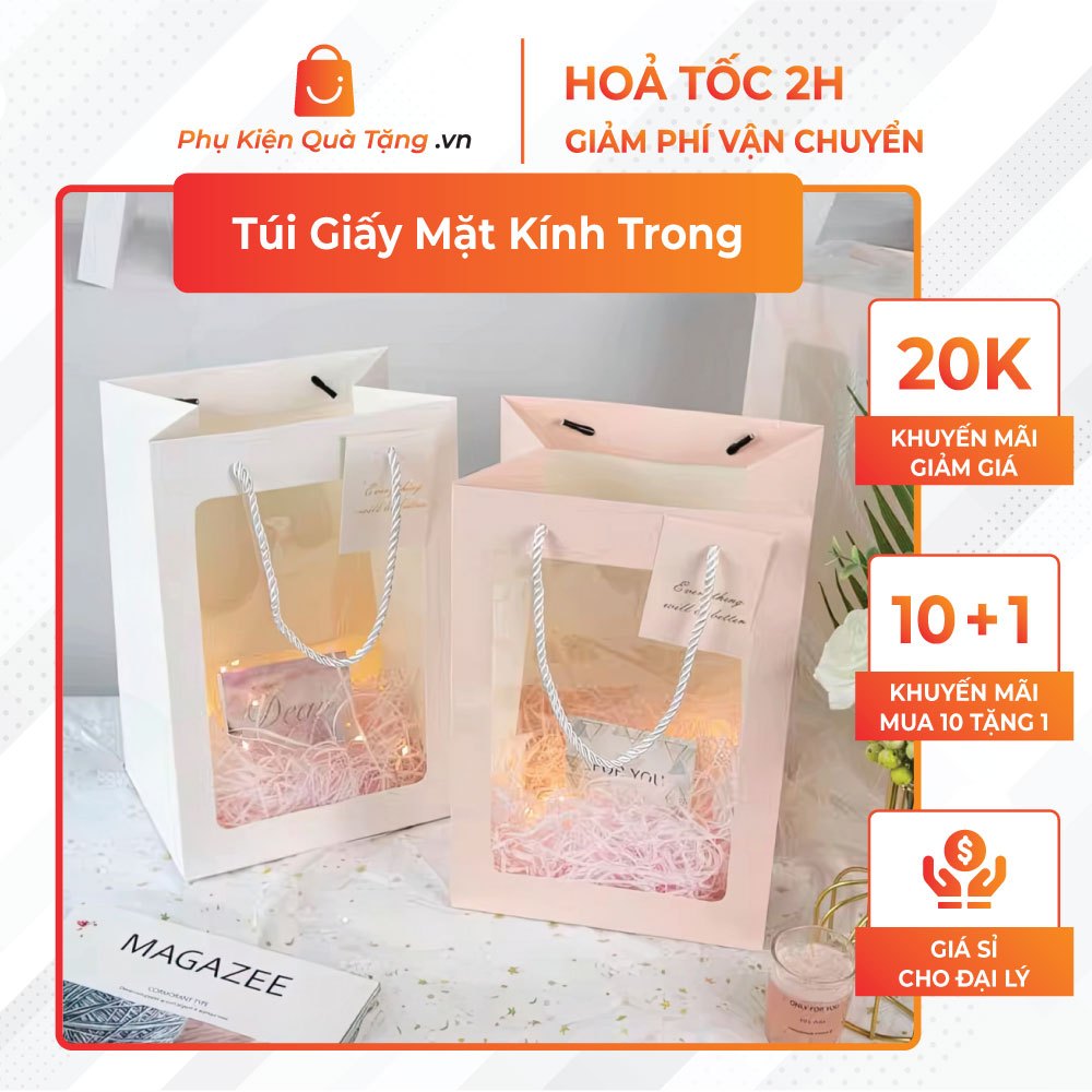 [Giá Rẻ] Túi Giấy Mặt Kính Trong Suốt Đựng Hoa, Đựng Quà Chất Lượng Tốt