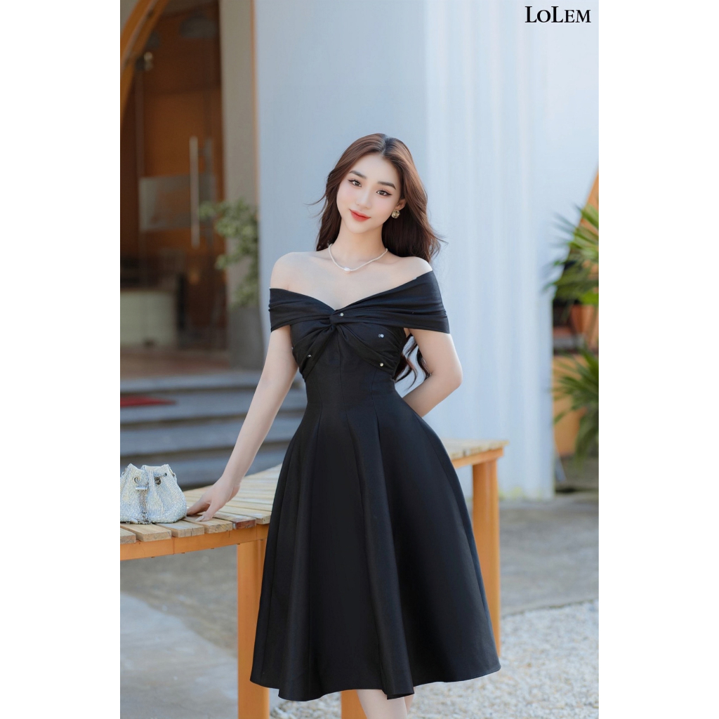 Đầm cúp ngực dự tiệc form xòe LOLEM DX459 đính đá chất tafta sang trọng