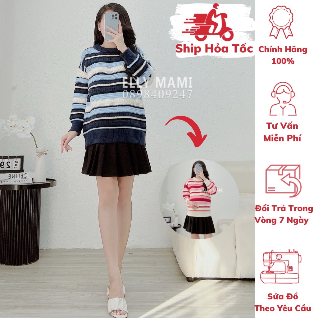 ( 40kg - 75kg ) Áo Len Bầu , Bigsize Sau Sinh , Áo Sọc , Chất Len Dày Mịn Form Dễ Mặc Thoải Mái Áo 4