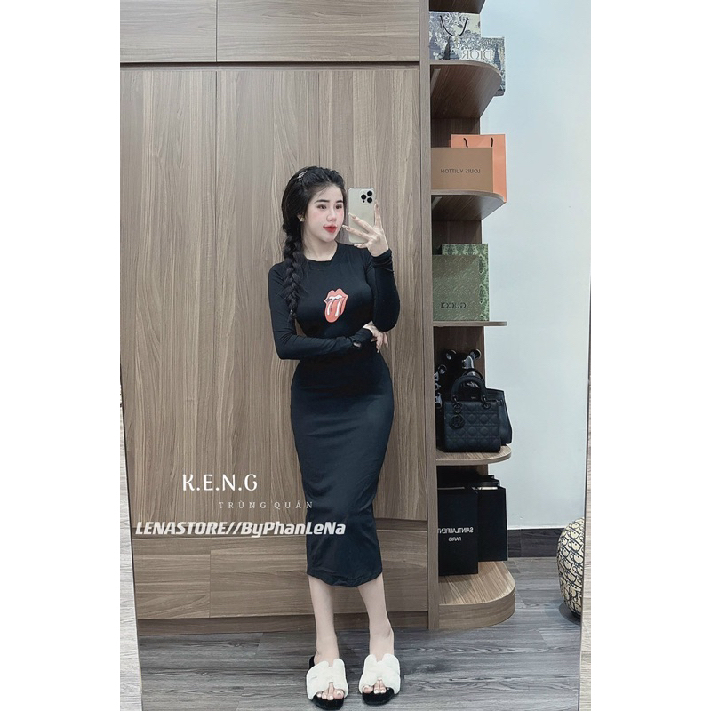 Đầm body nữ phối hoạ tiết ngực