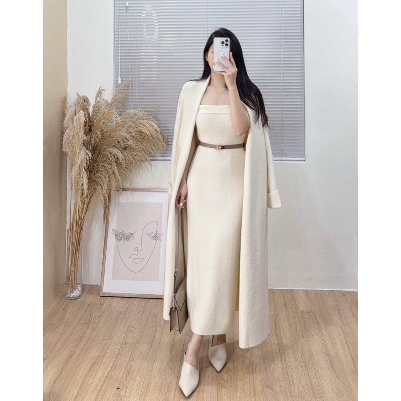 6009 Set len váy quây body và áo cardigan dáng dài
