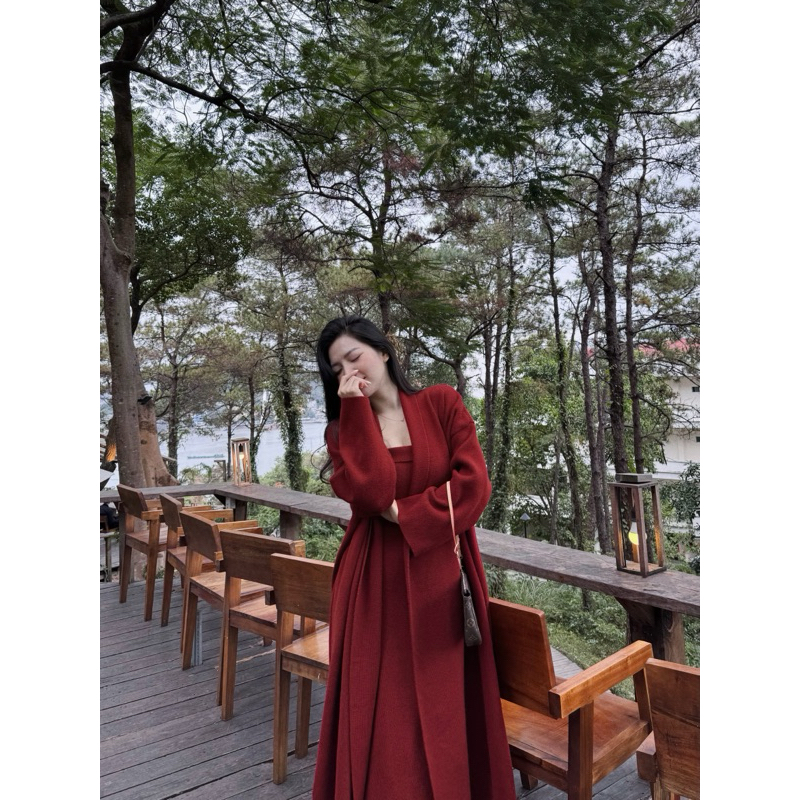 6009 Set len váy quây body và áo cardigan dáng dài