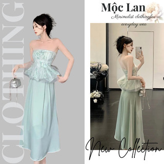 Váy xoè cúp ngực màu mát trà xanh