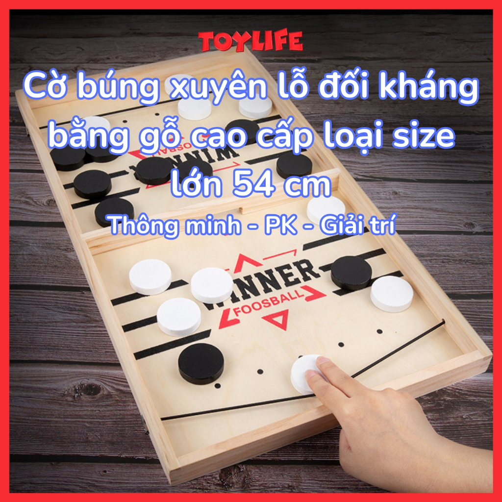 Cờ búng xuyên lỗ đối kháng bằng gỗ cao cấp loại size lớn 54 cm, bộ bàn bắn bi qua lỗ, đồ chơi giải trí tương tác toylife