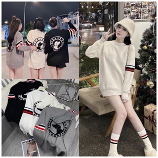 Áo Len Nữ, Áo Len Thome Cún Vạch Tay Chất Dày Dặn 3 Màu FreeSize - Áo Len Hàng Loại 1 Chất Dày Dặn Bông Tơi