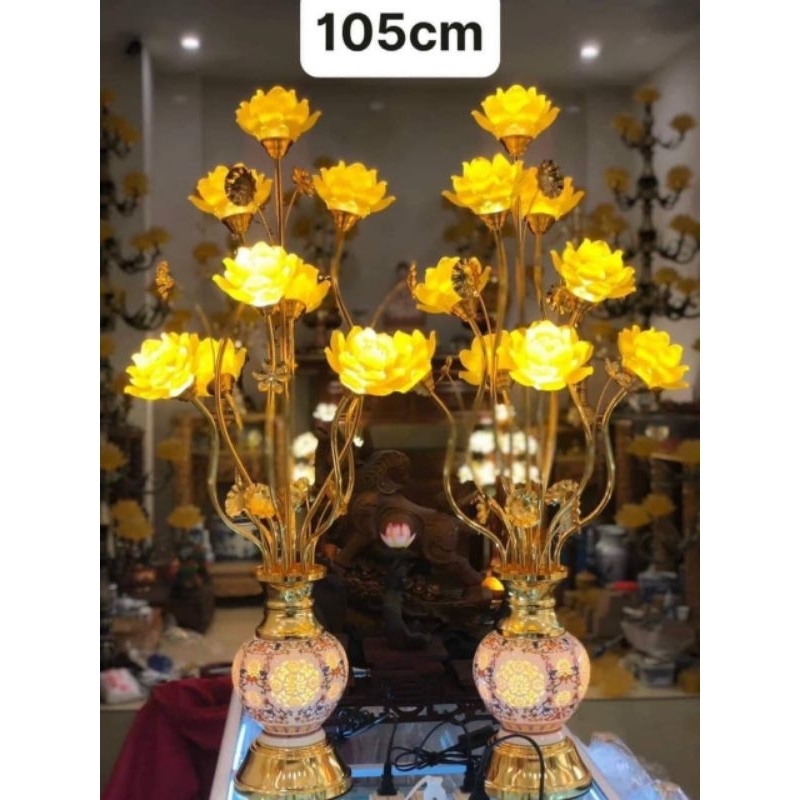 Đèn thờ lưu ly bụng sứ 9 bông(ms105)