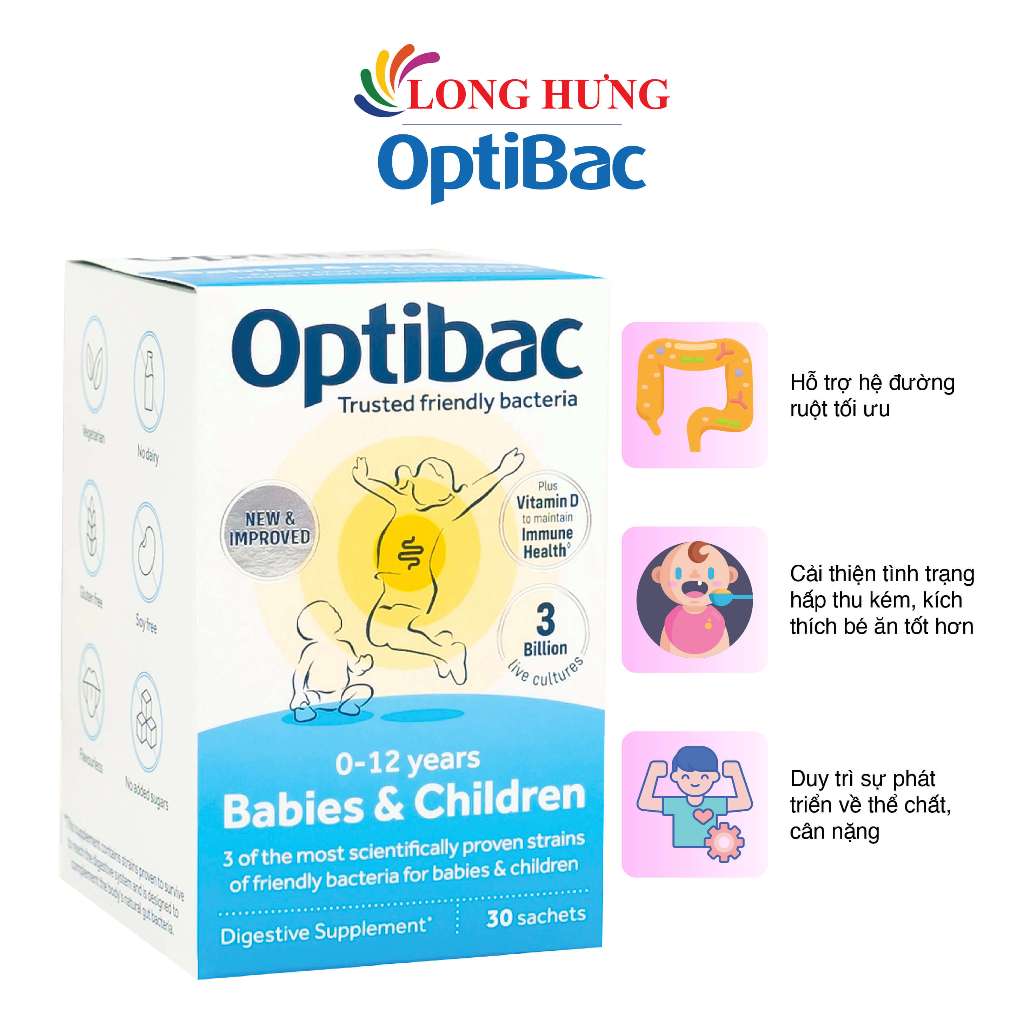 Men vi sinh dành cho trẻ em OptiBac Probiotics For Babies & Children hỗ trợ cân bằng vi sinh cho bé (2gói/30 gói)