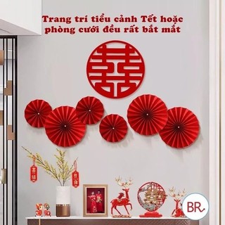 set 6 quạt đỏ trang trí tết