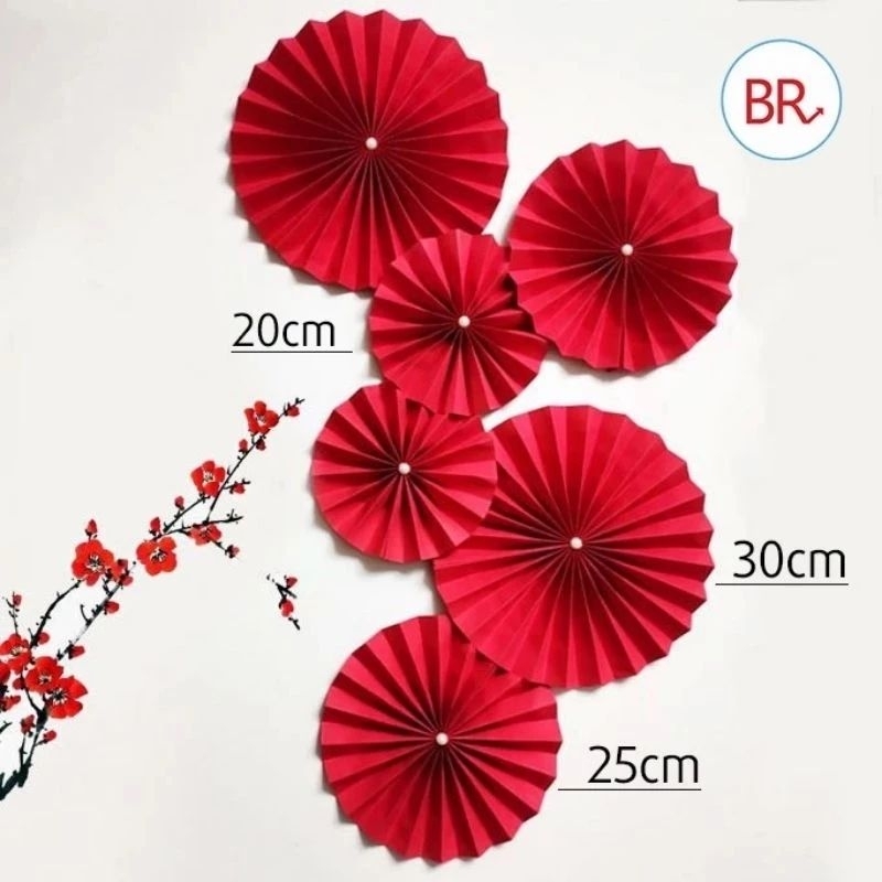 set 6 quạt đỏ trang trí tết