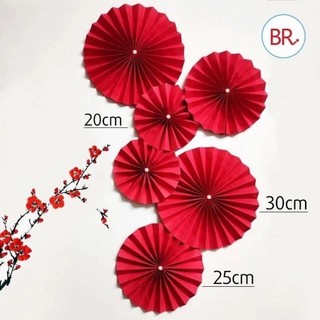 set 6 quạt đỏ trang trí tết