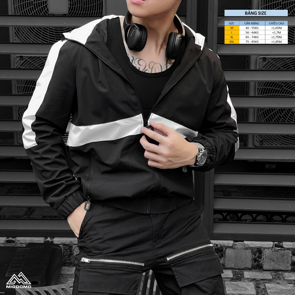 Áo Khoác Gió Phối Màu Mũ Liền Nam Nữ MIGDOMO 2 Lớp Cao Cấp