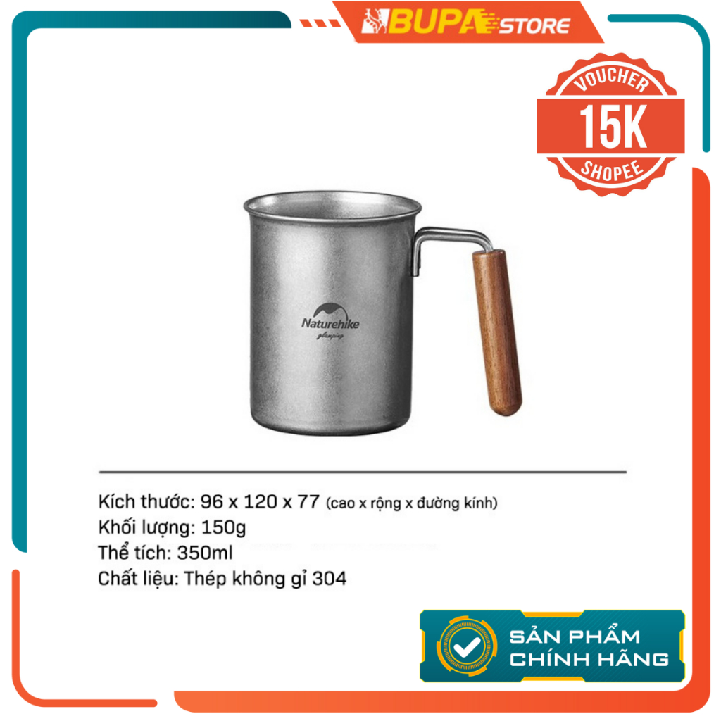 Cốc uống trà quai gỗ chính hãng Naturehike NH21SJ001, Cốc cà phê Naturehike vintage siêu chất