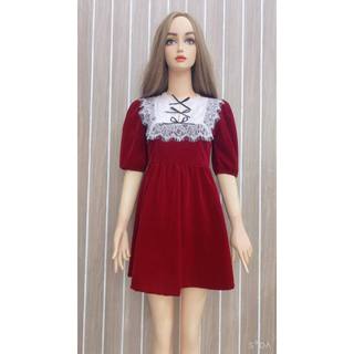 🌷Đầm nhung phối ren trắng