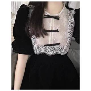 🌷Đầm nhung phối ren trắng