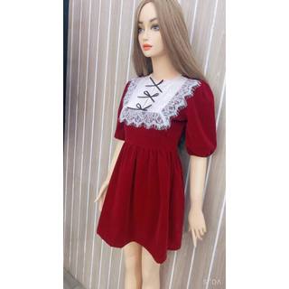 🌷Đầm nhung phối ren trắng