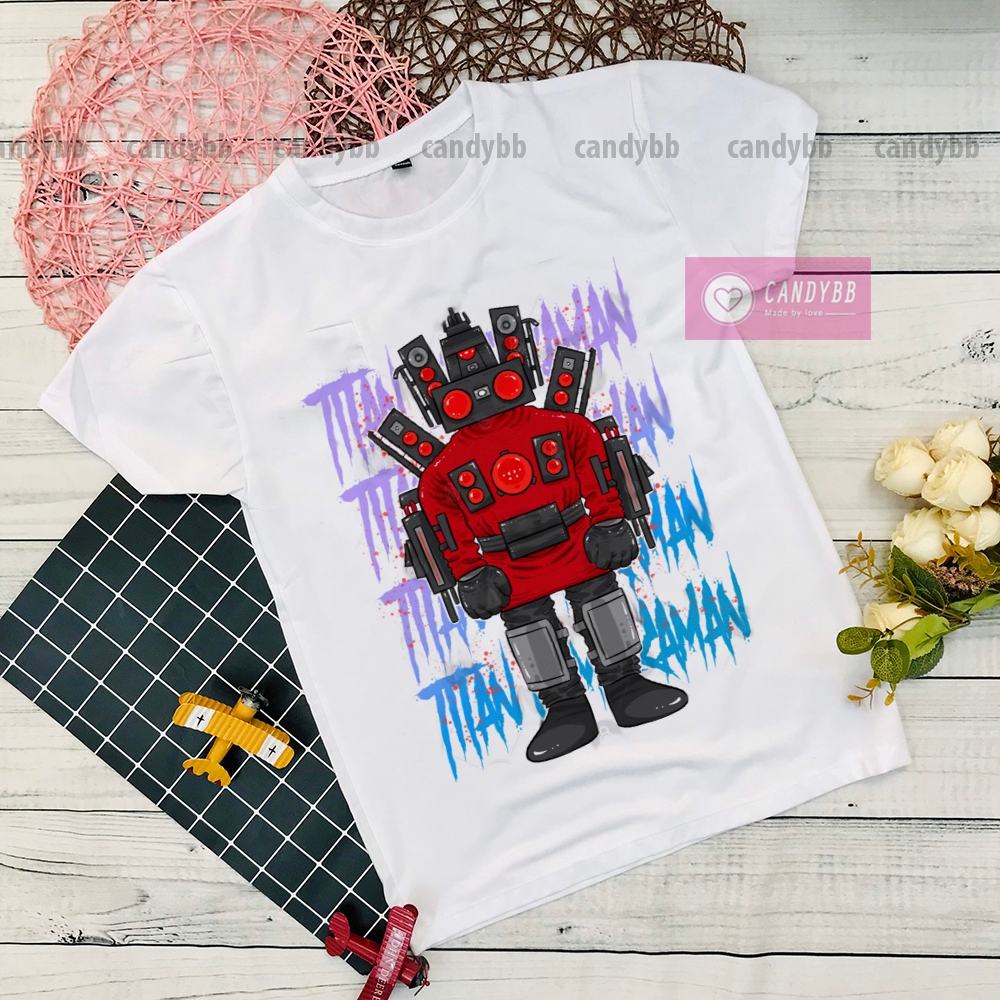 Áo thun trẻ em in mẫu Skibidi Toilet Titan TV Man, Spearkerman, titan PC man cực hot cho bé