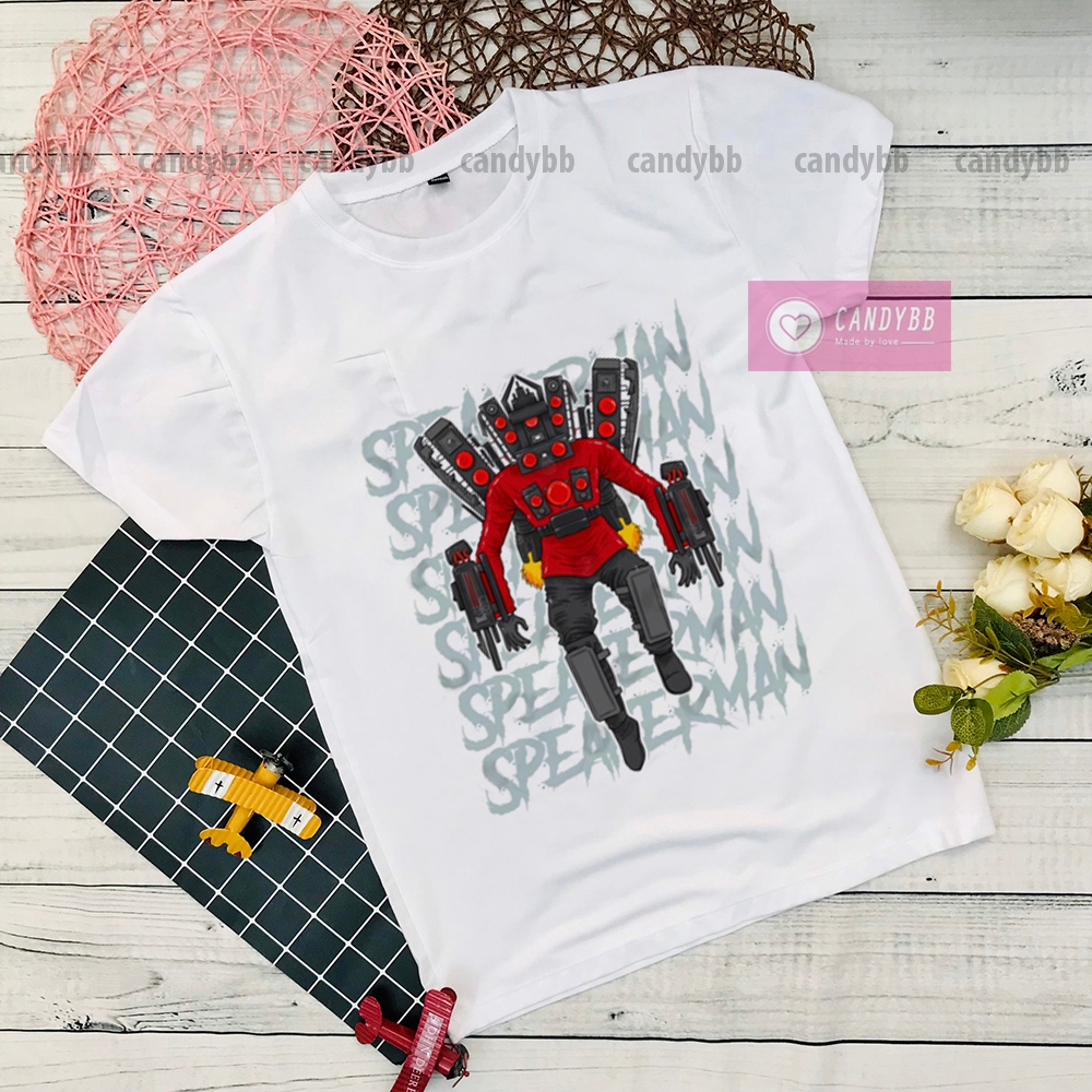 Áo thun trẻ em in mẫu Skibidi Toilet Titan TV Man, Spearkerman, titan PC man cực hot cho bé