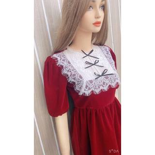 🌷Đầm nhung phối ren trắng