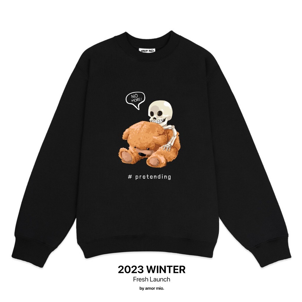 Áo sweater nỉ Gấu Xương nam nữ form rộng, áo cổ tròn mùa đông unisex vải nỉ Tàu lót lông nhung,dày dặn,ấm áp, áo cặp nhó